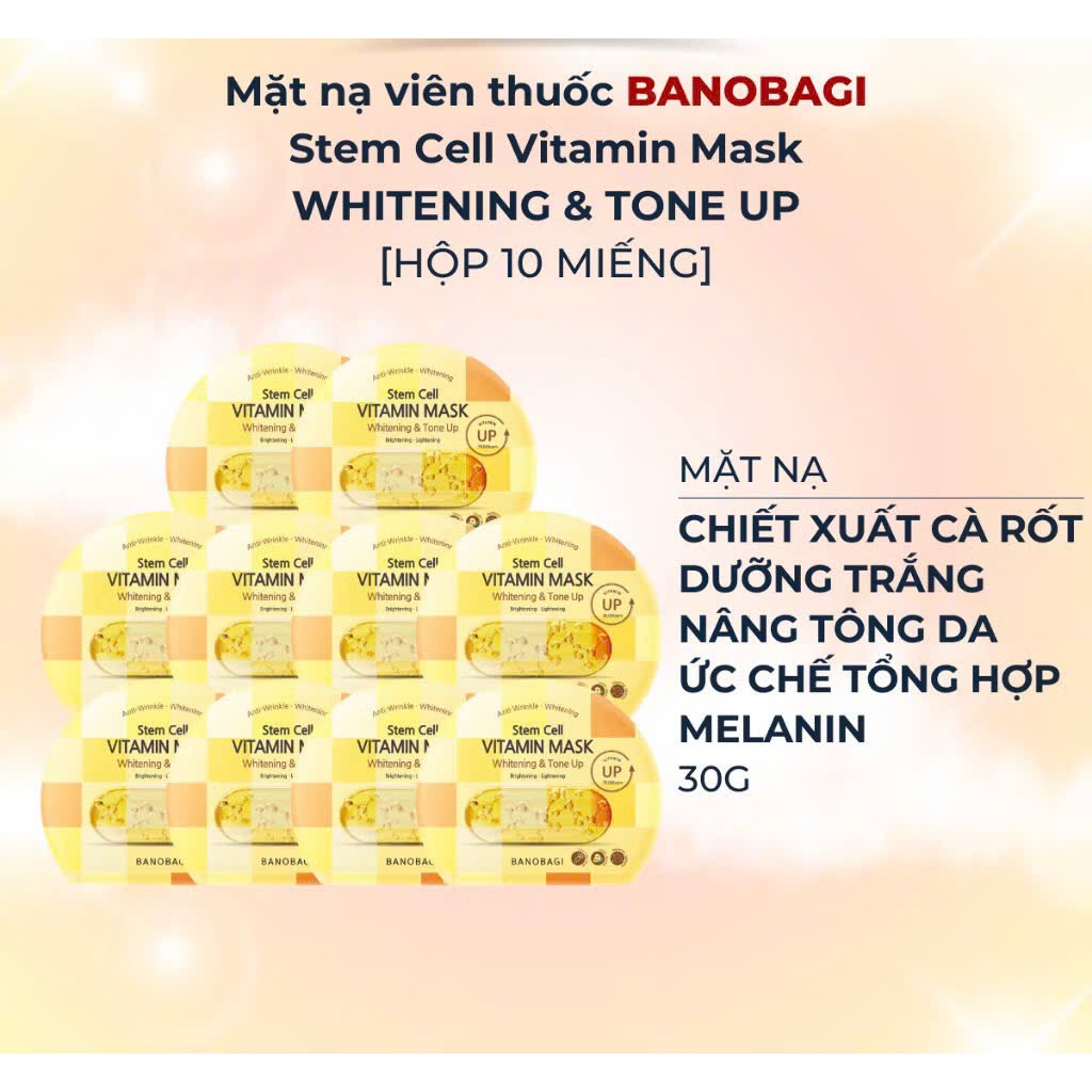 Combo(Hộp 10m) mặt nạ Banobagi dưỡng da chuyên sâu Vita Genic Jelly Mask và Whitening & Tone Up 30g