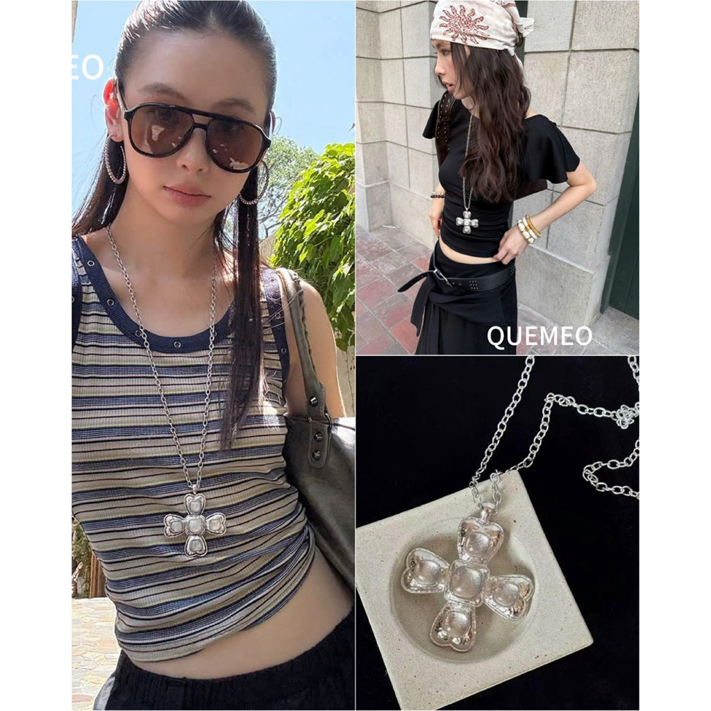 Dây Chuyền Thiết Kế Chữ Thập Gothic QUEMEO Vòng Cổ Bằng Thép Cao Cấp Thời Trang