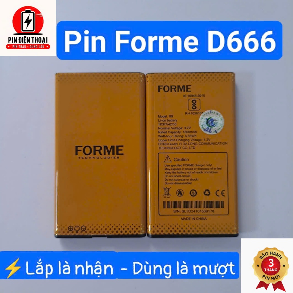 Pin hãng FORME D666 - Chuẩn dung lượng 1800 mAh - Bảo hành 3 tháng ...