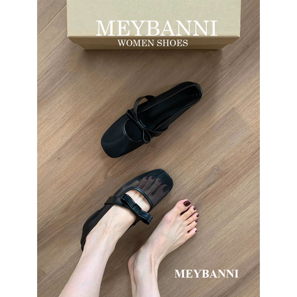 Giày Búp Bê MEYBANNI Mũi Vuông Lưới Mỏng Gắn Nơ Tiểu Thư - C430 | BigBuy360 - bigbuy360.vn