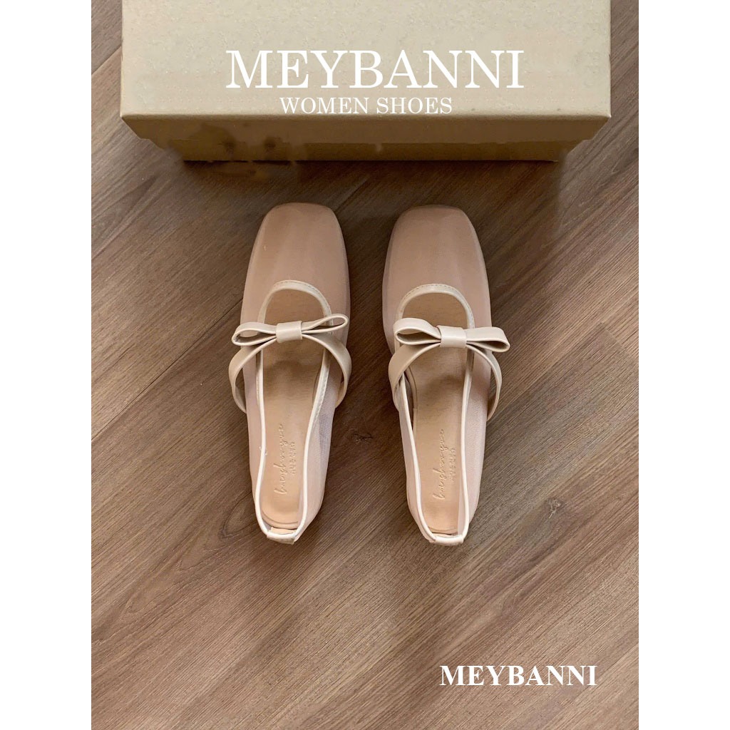 Giày Búp Bê MEYBANNI Mũi Vuông Lưới Mỏng Gắn Nơ Tiểu Thư - C430 | BigBuy360 - bigbuy360.vn