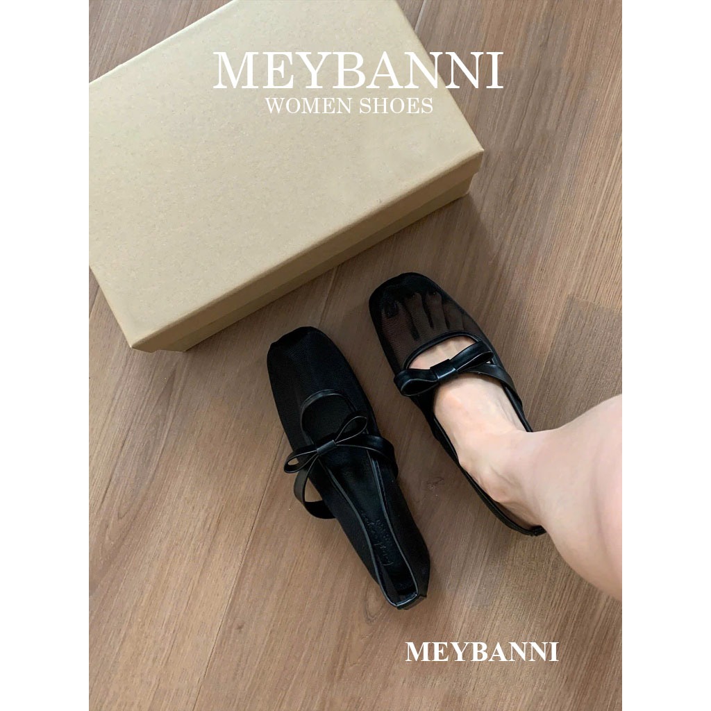 Giày Búp Bê MEYBANNI Mũi Vuông Lưới Mỏng Gắn Nơ Tiểu Thư - C430 | BigBuy360 - bigbuy360.vn