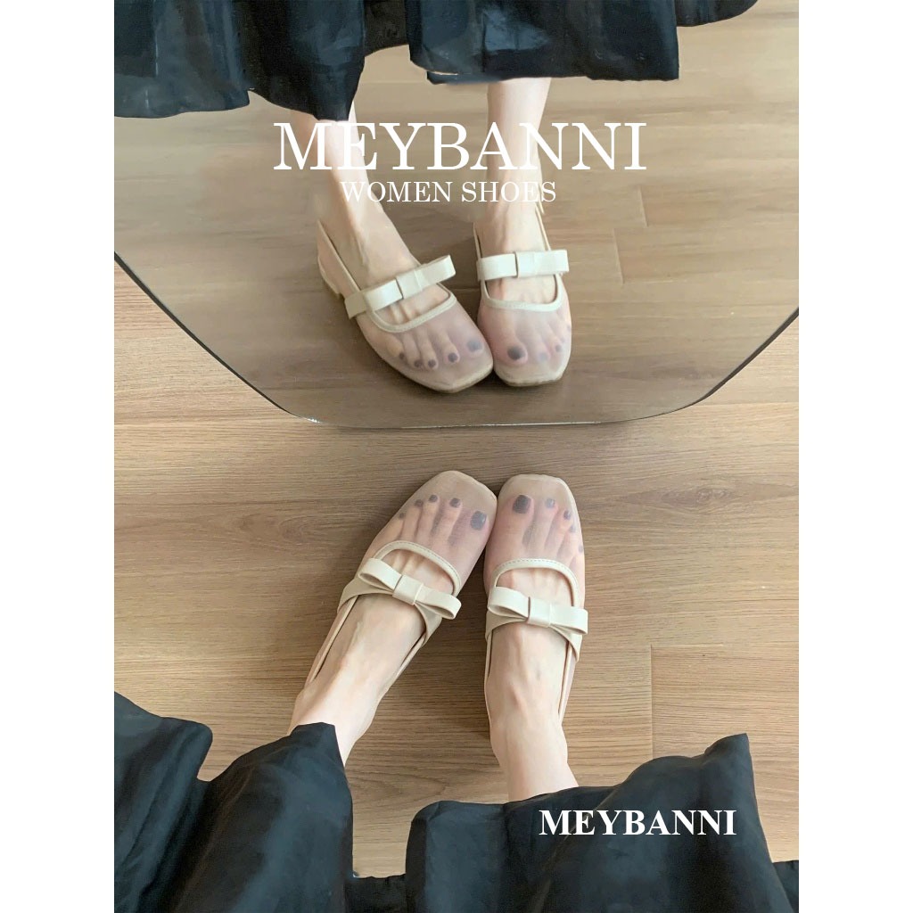 Giày Búp Bê MEYBANNI Mũi Vuông Lưới Mỏng Gắn Nơ Tiểu Thư - C430 | BigBuy360 - bigbuy360.vn