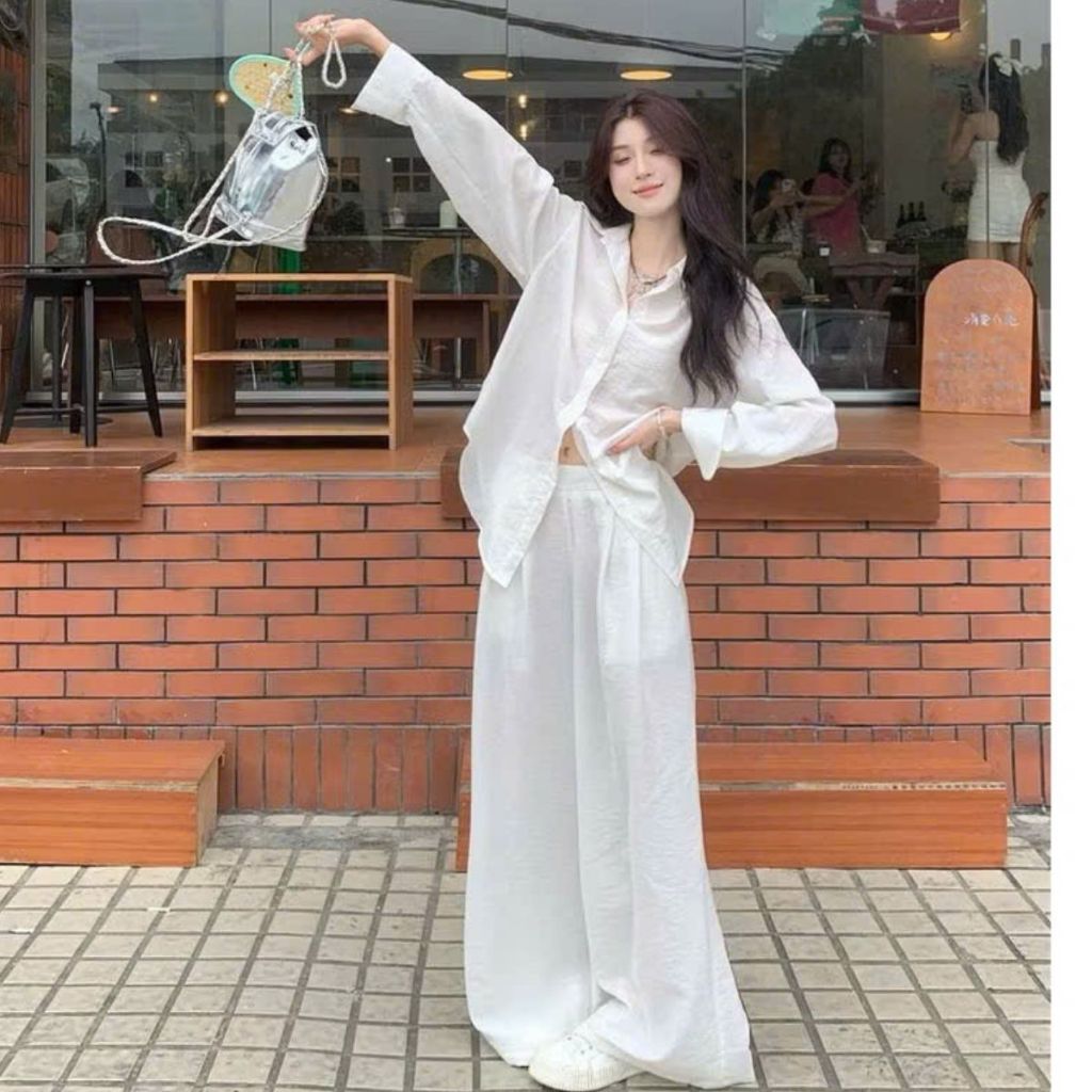 Set Sơ Mi Quần Suông Bigsize Nữ Vải Đũi Vân Mây – Form Rộng, Ống Rộng, Mát Mịn SET858