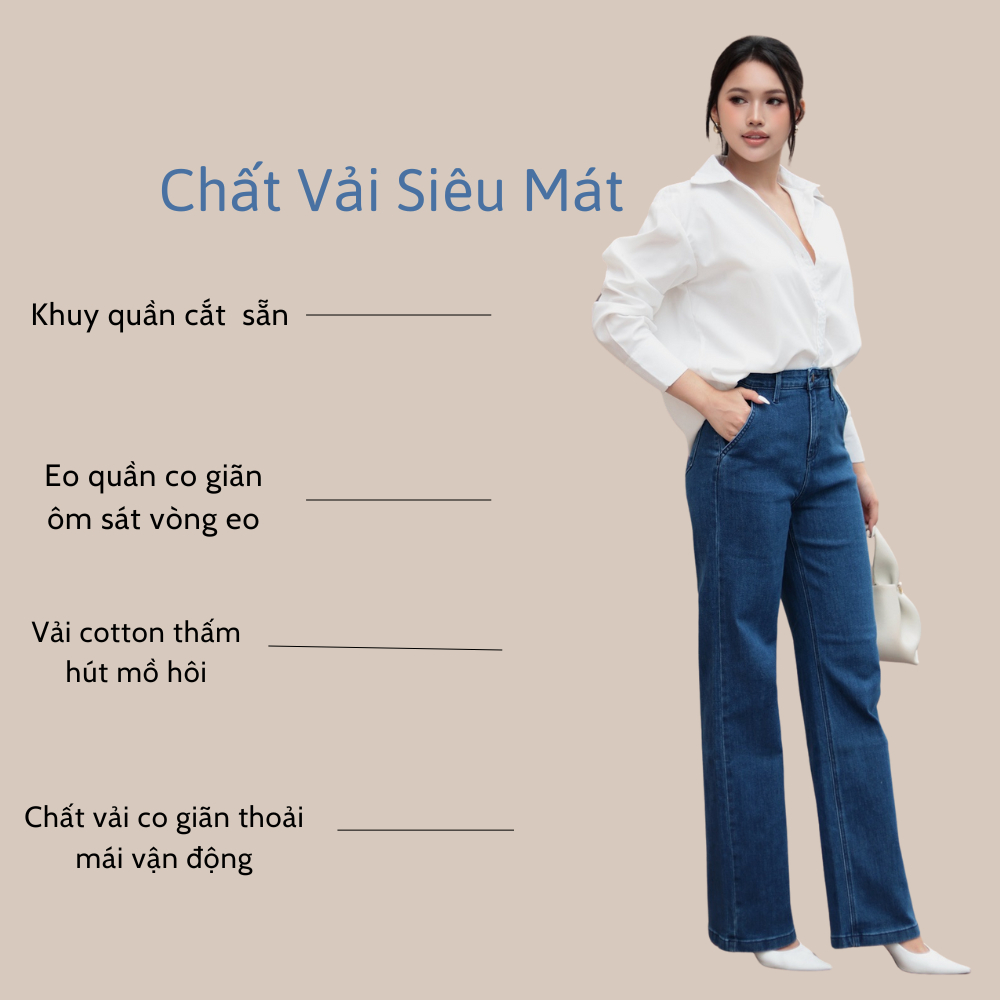 Quần jeans nữ ống suông TTTHAO cao cấp kiểu dáng quần jeans nữ ống rộng dài 103cm VNXK phong cách quần jean nữ basic J17