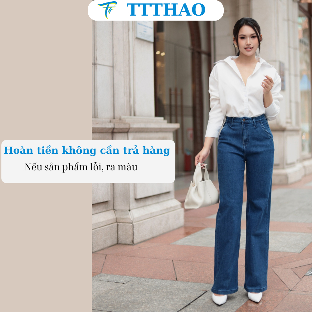 Quần jeans nữ ống suông TTTHAO cao cấp kiểu dáng quần jeans nữ ống rộng dài 103cm VNXK phong cách quần jean nữ basic J17