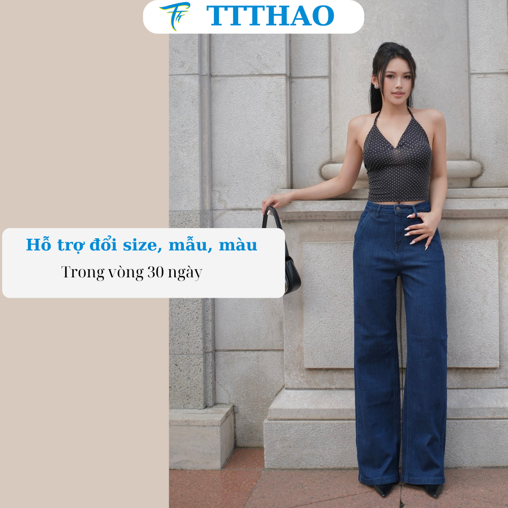 Quần jeans nữ ống suông TTTHAO cao cấp kiểu dáng quần jeans nữ ống rộng dài 103cm VNXK phong cách quần jean nữ basic J17