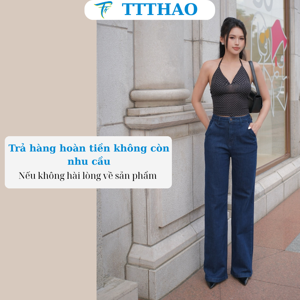 Quần jeans nữ ống suông TTTHAO cao cấp kiểu dáng quần jeans nữ ống rộng dài 103cm VNXK phong cách quần jean nữ basic J17