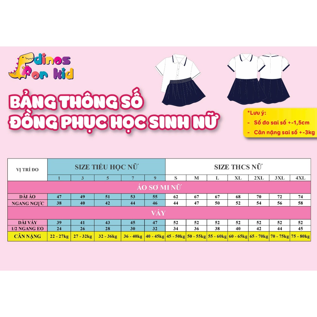 [BÁN LẺ] Áo Sơ Mi Chân Váy Đồng Phục Học Sinh Cấp 1 Thiết Kế Chuẩn Học Đường - Vải Mát, Form Dễ Mặc