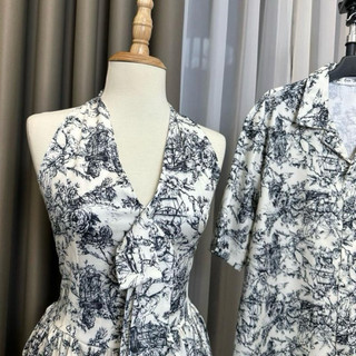 ( S - 71 ) Set đồ đôi nam nữ couple váy yếm maxi dáng dài hoạ tiết và áo sơmi nam chất lụa đồ đôi mặc đi biển