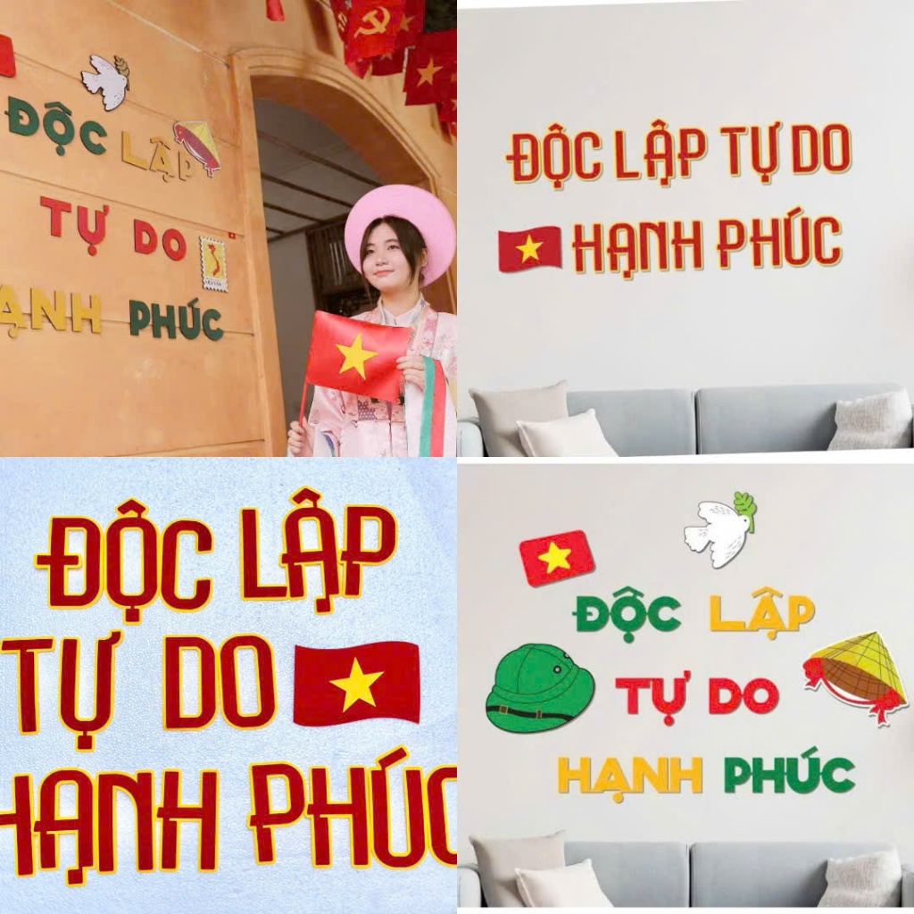 Set chữ ĐỘC LẬP TỰ DO HẠNH PHÚC trang trí  decor Thống Nhất Đất Nước 30/4 và Quốc Khánh 2/9
