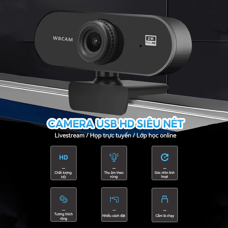 Webcam ICON 2K/4K Xoay 360° Có Mic - Camera PC & Laptop - Livestream, Học Online Full HD