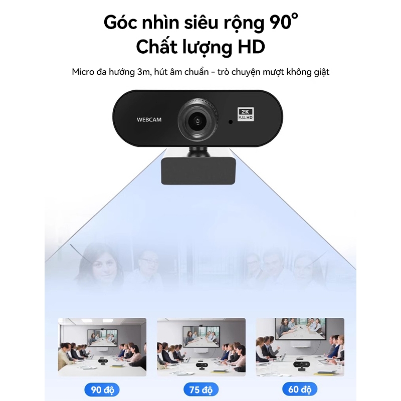 Webcam ICON 2K/4K Xoay 360° Có Mic - Camera PC & Laptop - Livestream, Học Online Full HD