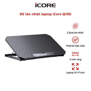 Đế tản nhiệt laptop iCore Q100 - 2 quạt tản nhiệt, 4 mức điều chỉnh độ cao - HÀNG CHÍNH HÃNG