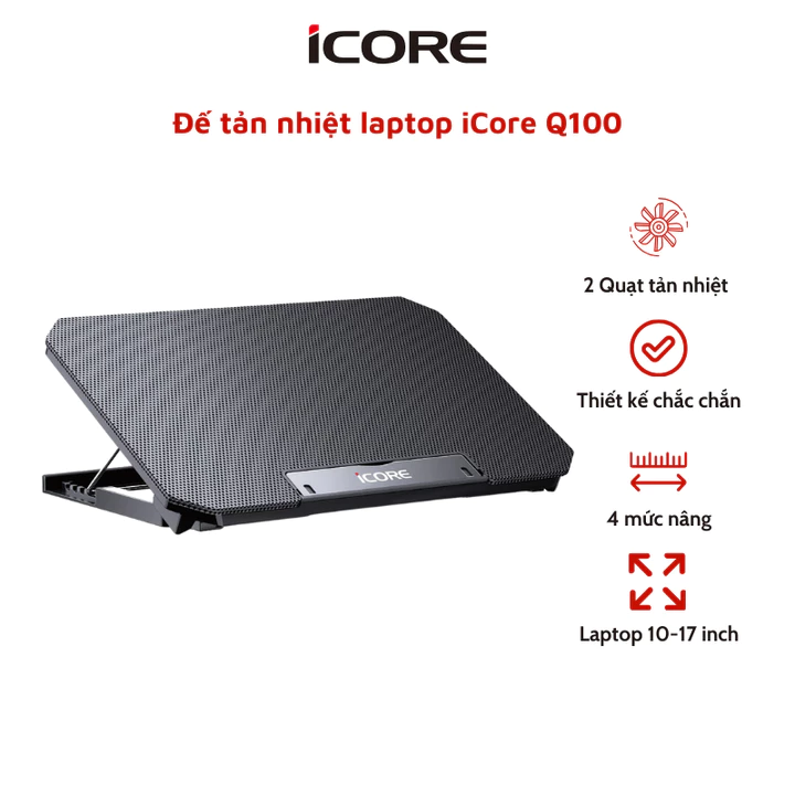Đế tản nhiệt laptop iCore Q100 - 2 quạt tản nhiệt, 4 mức điều chỉnh độ cao - HÀNG CHÍNH HÃNG