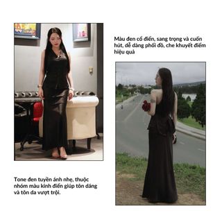 ( Thanh Lý) Set áo và chân váy lụa Mona SPAC SILK – Set lụa xuất Hàn thiết kế cao cấp màu đen sang trọng