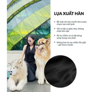 ( Thanh Lý) Set áo và chân váy lụa Mona SPAC SILK – Set lụa xuất Hàn thiết kế cao cấp màu đen sang trọng