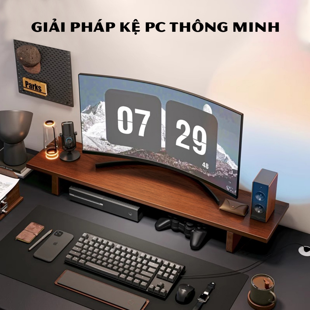 Kệ để PC  kệ màn hình máy tính vân gỗ óc chó để đồ decor đỡ vi tính setup không gian làm việc | BigBuy360 - bigbuy360.vn