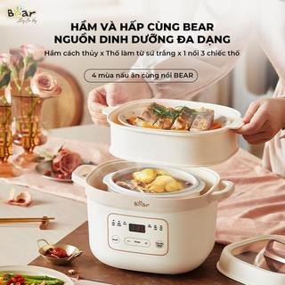 Nồi Nấu Cháo Chậm Đa Năng 1.6L Bear SB-NNC16, Kèm Lồng Hấp, 200W, Cách Thủy Hầm, Hẹn Giờ,BH 18 Tháng