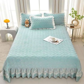sét ga gối nỉ trơn 3 món bèo ren công chúa ga phủ chun cài tao phong cách nữ tính sang trong