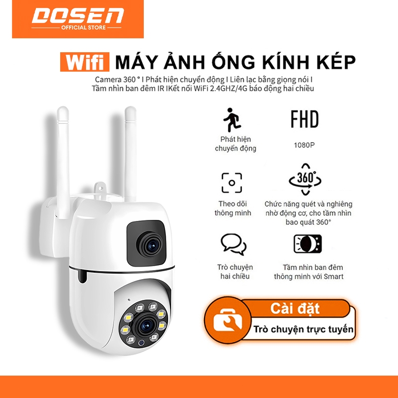 DOSEN Camera SQ21 Wifi 2 MẮT XEM 2 MÀN HÌNH cùng lúc xoay 360 độ xem đêm có màu hỗ trợ đàm thoại 2 chiều | BigBuy360 - bigbuy360.vn