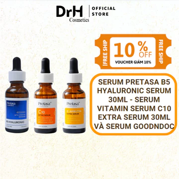 Serum Pretasa B5 Hyaluronic Serum 30ml - Serum Vitamin serum C10 Extra serum 30ml và Serum Goodndoc