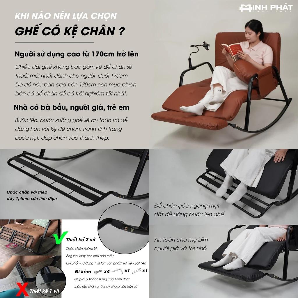 Ghế Minh Phát Ghế Bập Bênh 5 nấc điều chỉnh, thư giãn, đọc sách, Minh Phát Furniture
