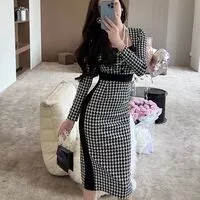 Đầm body dáng dài phối viền đen 2 màu nâu- đen A2283