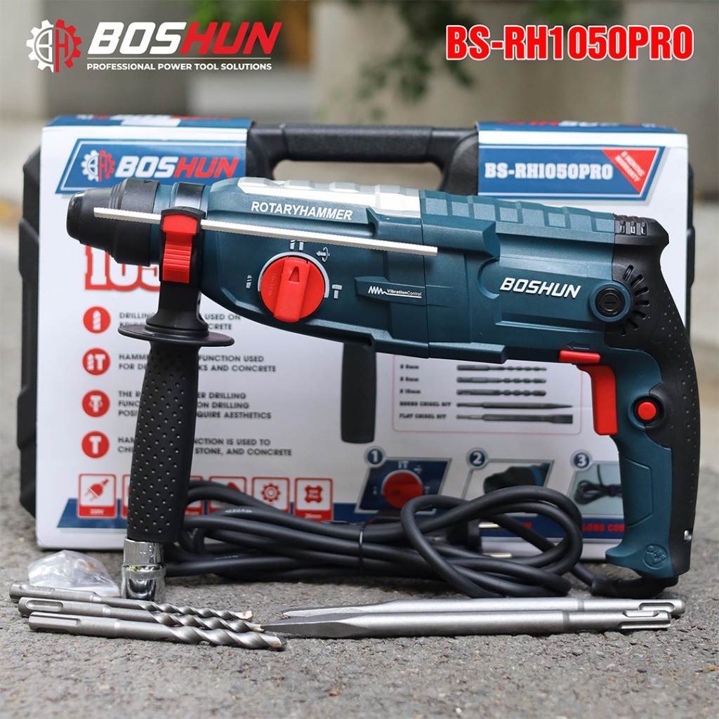 [MỚI] Máy Khoan Bê Tông BOSHUN BS-RH1050PRO 3 Chức Năng 1050W Plus 28mm - Lõi Đồng 100%