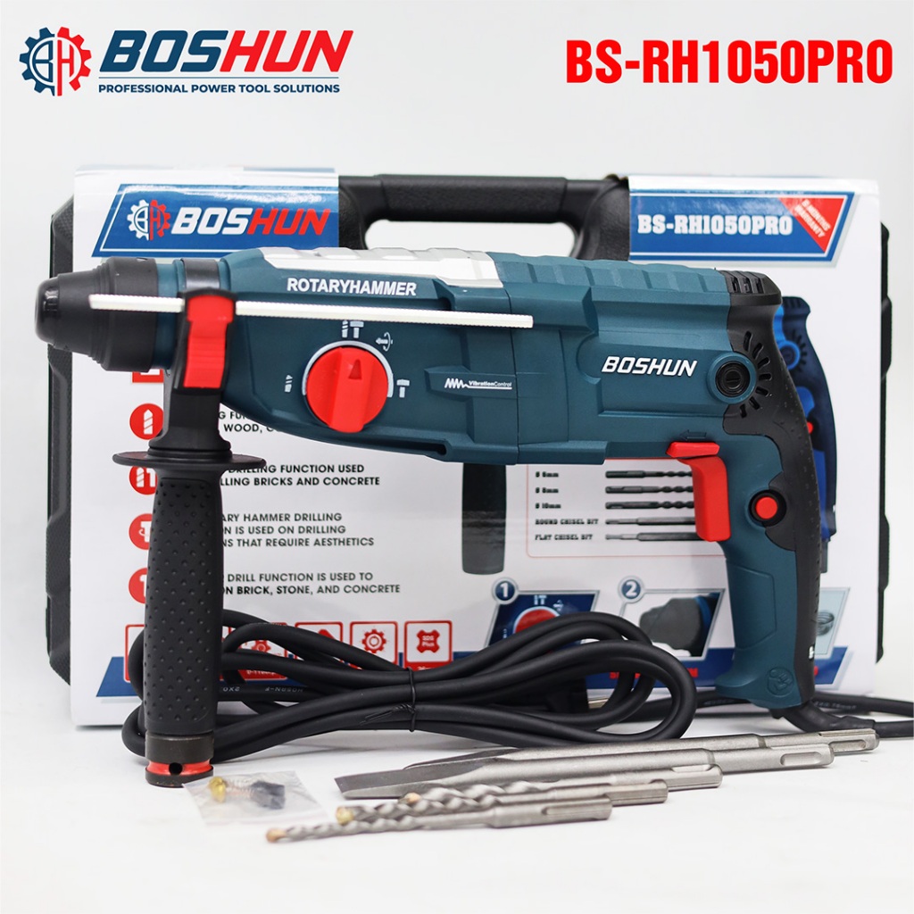 [MỚI] Máy Khoan Bê Tông BOSHUN BS-RH1050PRO 3 Chức Năng 1050W Plus 28mm - Lõi Đồng 100%