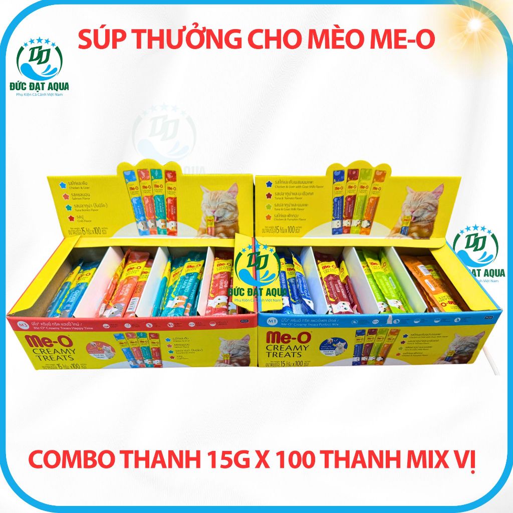 Hộp 100 Thanh-Súp Thưởng Cho Mèo Me-O Nhiều Dinh Dưỡng mix 4 vị và 8 vị combo nguyên thùng 100 thanh 9