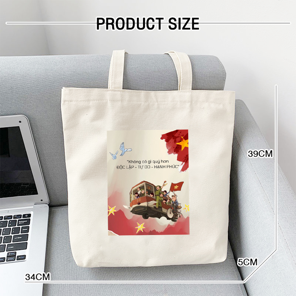 Túi tote 2/9 mừng Quốc Khánh có khóa kéo Không có gì quý hơn Độc Lập Tự Do túi vải canvas đi chơi đi học tota0219