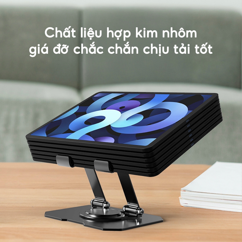 Giá Đỡ Ipad Máy Tính Bảng Hợp Kim Nhôm SMTech Xoay 360 Kệ Để Tablet Điện Thoại Để Bàn Gấp Gọn