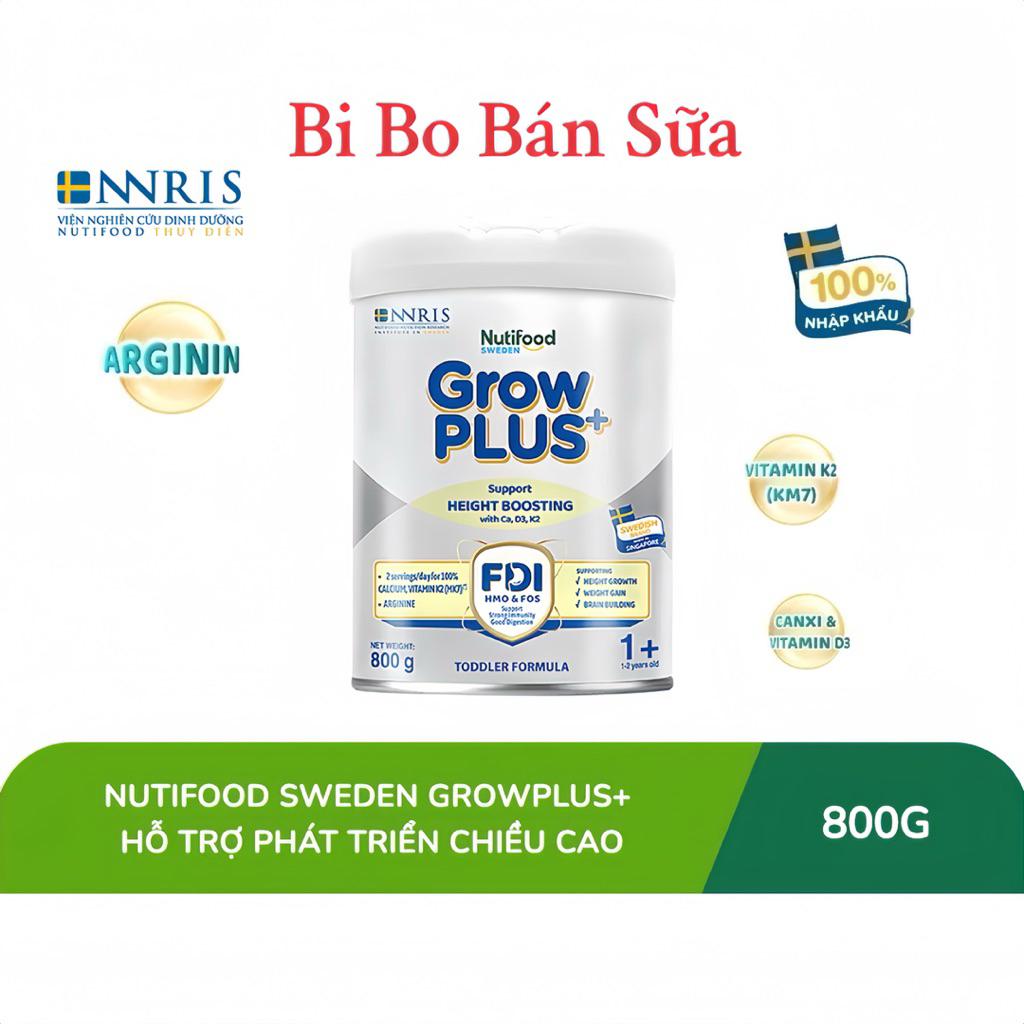 [ĐỦ SỐ] Sữa Bột Nutifood Sweden GrowPLUS+ Bạc 1+/ 2+/ Lon 800g [Cao Lớn Vượt Trội]