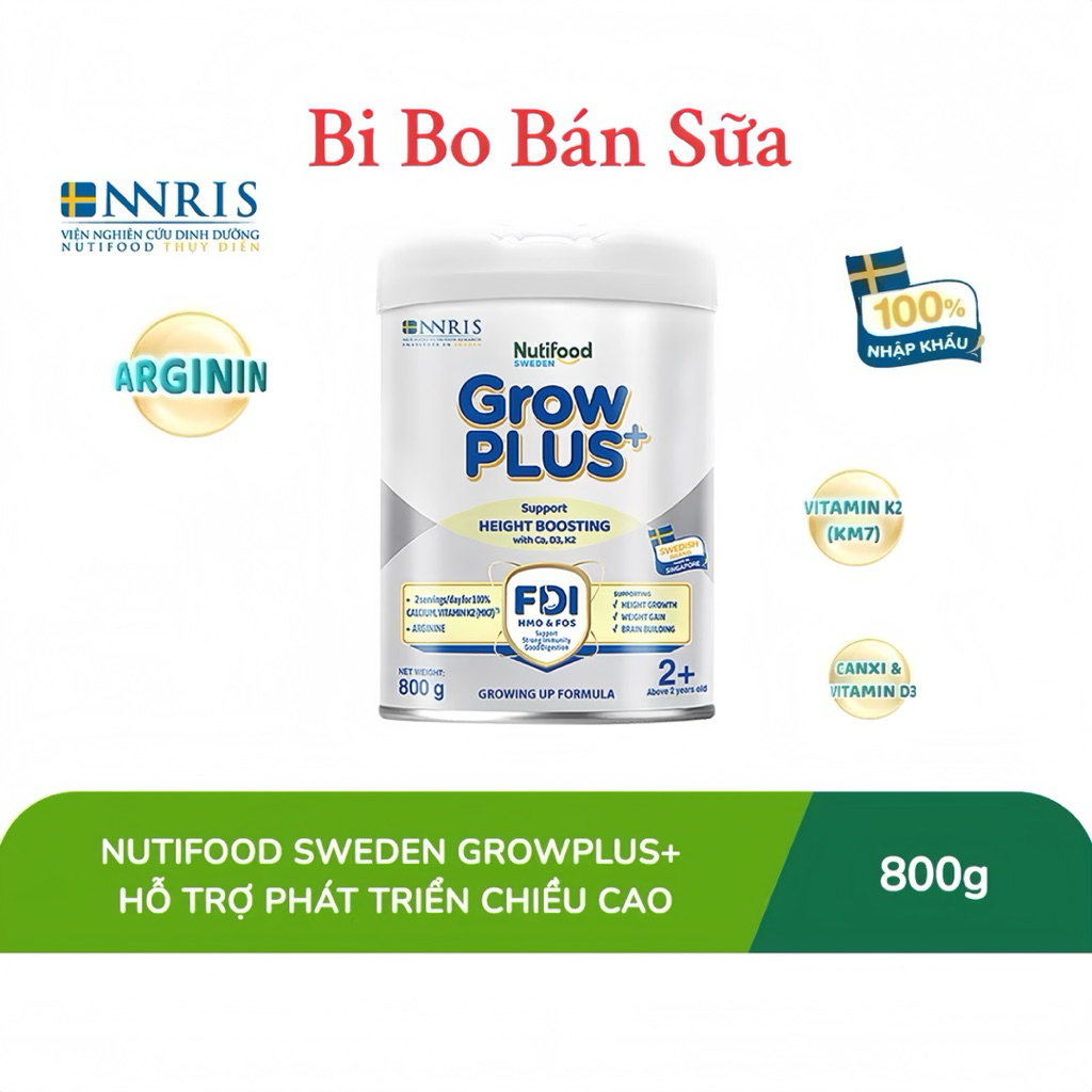 [ĐỦ SỐ] Sữa Bột Nutifood Sweden GrowPLUS+ Bạc 1+/ 2+/ Lon 800g [Cao Lớn Vượt Trội]