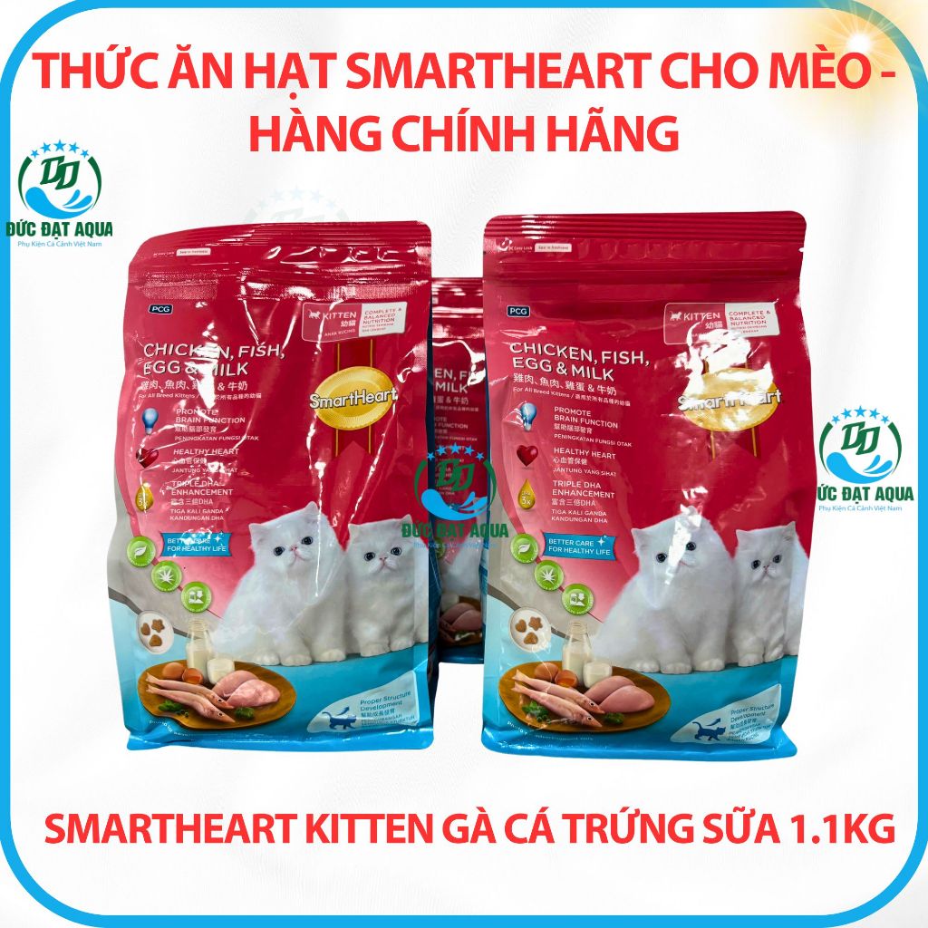 Thức Ăn Cho Mèo Con Hạt Smartheart Kitten Gà Cá Trứng Sữa 1.1Kg hỗ trợ tiêu hóa, lông mượt cho mèo 7