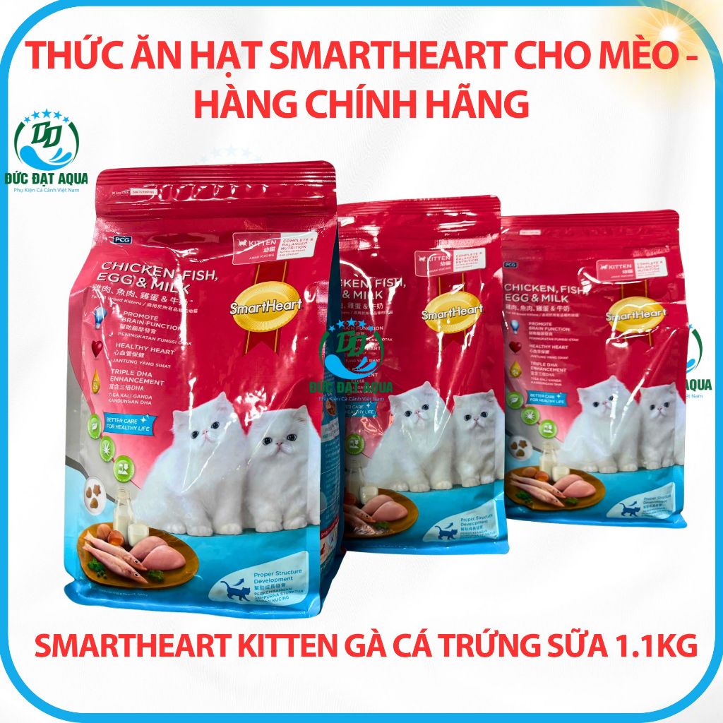 Thức Ăn Cho Mèo Con Hạt Smartheart Kitten Gà Cá Trứng Sữa 1.1Kg hỗ trợ tiêu hóa, lông mượt cho mèo 8