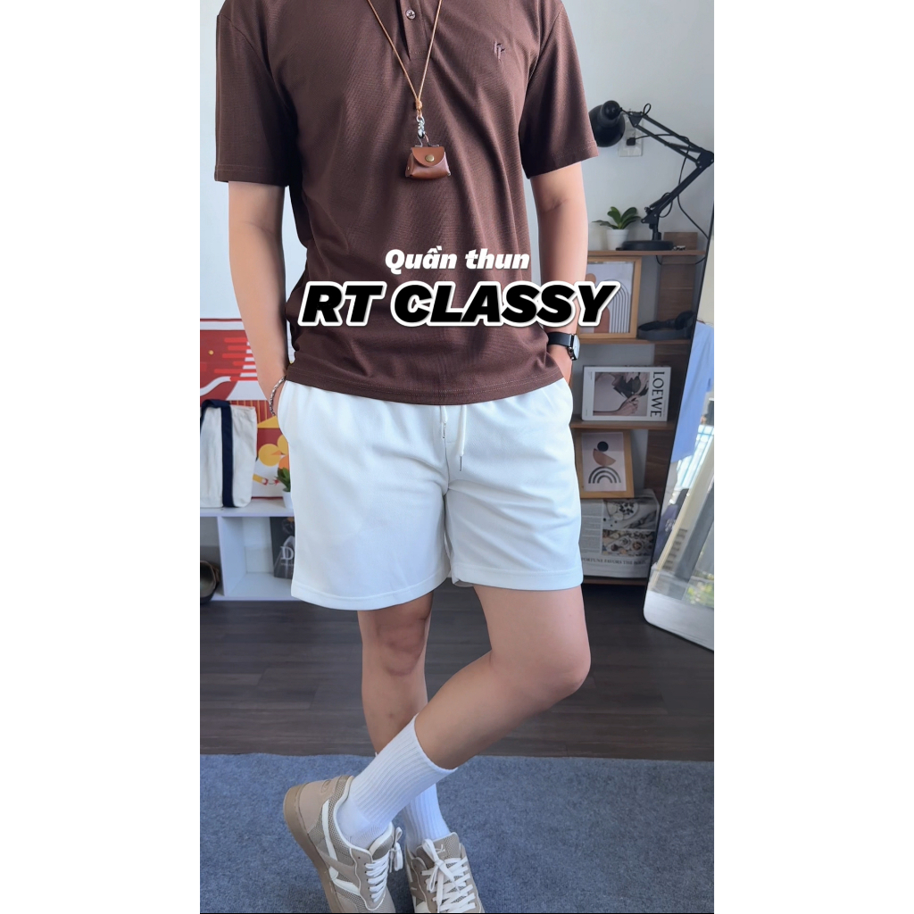 Quần Short Vải Cotton RT CLASSY Nam Nữ Form Trên Gối Ống Rộng