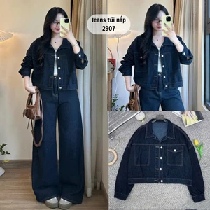 Áo khoác Jeans croptop 247Store Áo Khoác Bò Dáng Lửng Màu xanh bản thường Akhoacjean2907