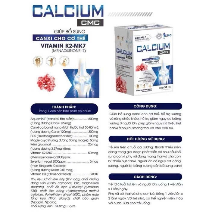 CALCIUM CMC CANXI TỪ TẢO BIỂN AQUAMIN F HỘP 30 VIÊN | Shopee Việt Nam