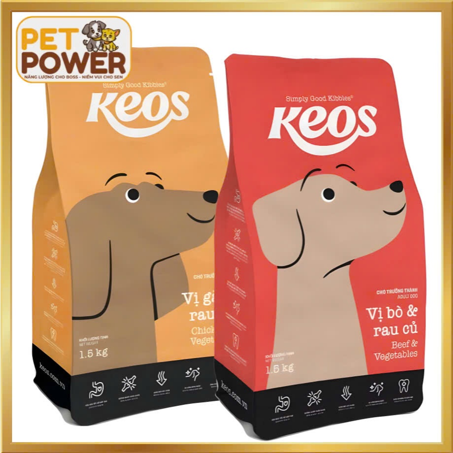 KEOS Thức ăn hạt chó trưởng thành vị Bò - Gà & Rau củ [400gr-1.5kg]