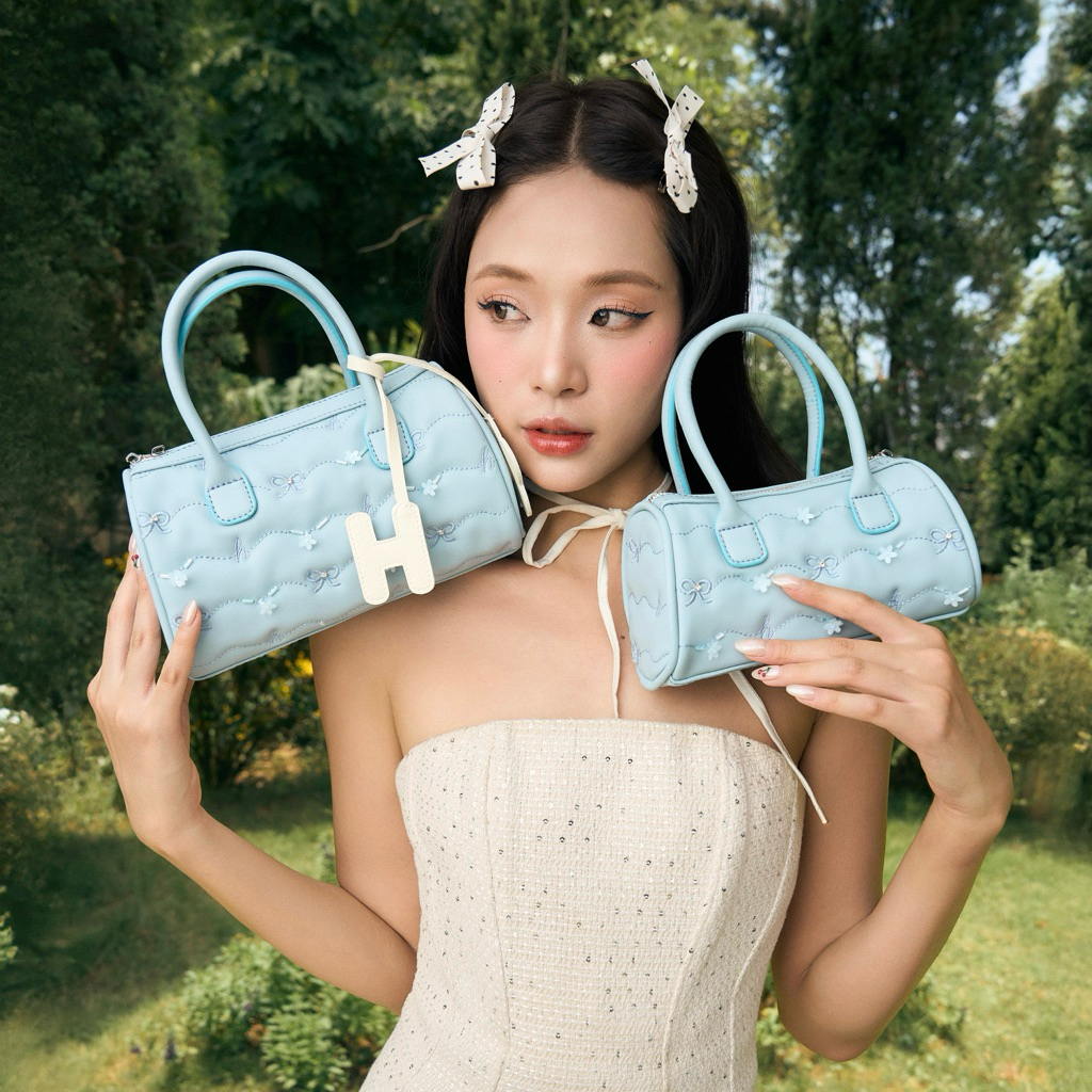 [TẶNG CHARM]Túi Rosy bag Hérisson màu Xanh Baby,da Pu chần bông hoạ ...