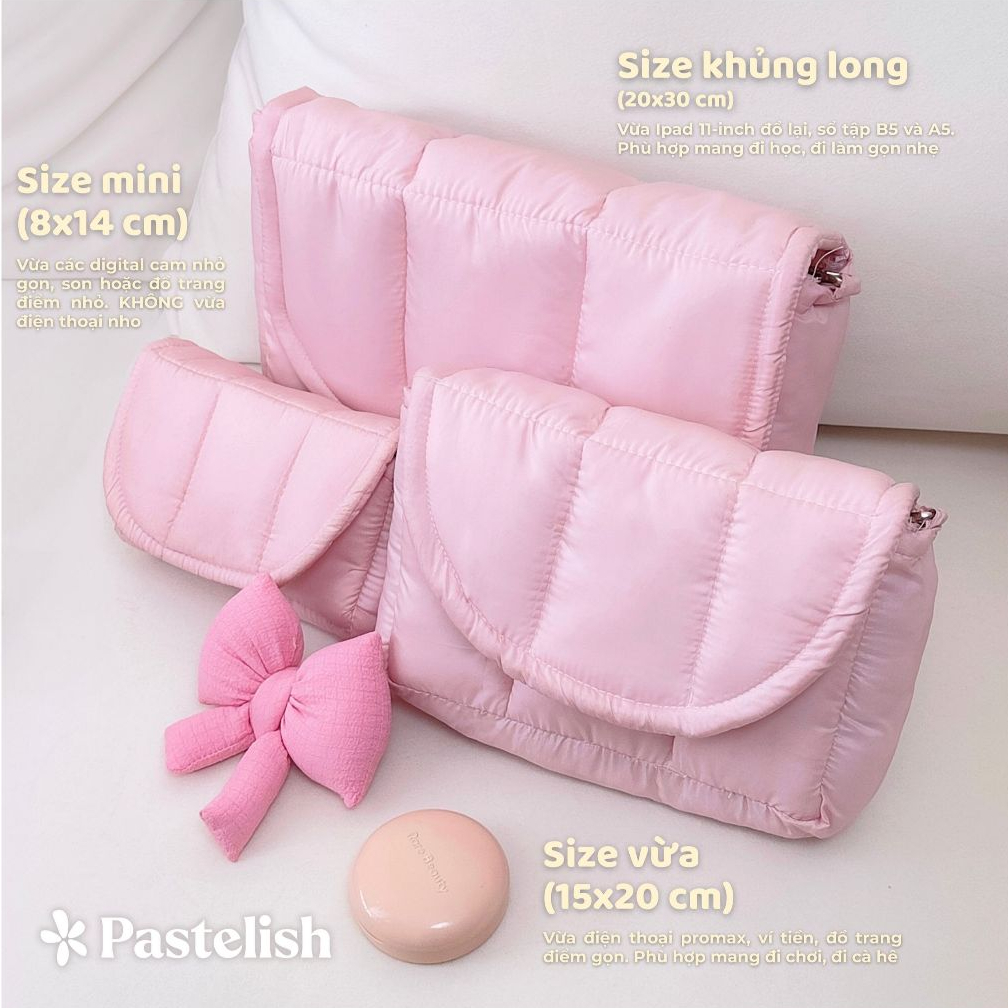 Túi phao bông (không kèm charm nơ) Pastelish, chất liệu vải dù màu pastel bag