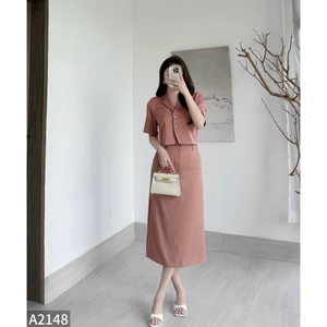 Set áo cổ vest + chân váy A2148
