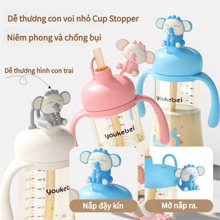Youkebei Cốc học uống hình nhân vật, cốc sữa, cốc nước PPSU cho trẻ nhỏ, cốc cho bé khi ra ngoài, bình sữa có ống hút