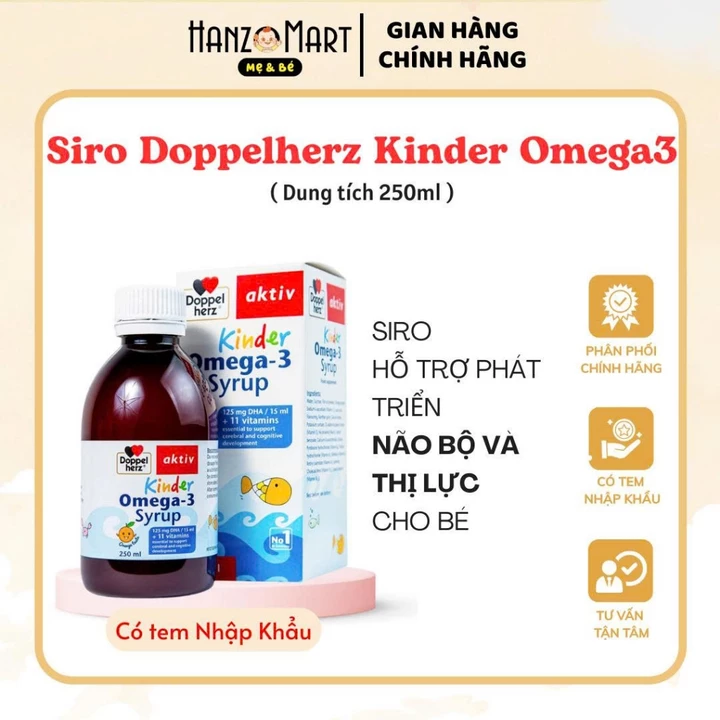 Siro omega 3 cho bé Doppelherz Kinder Omega-3 Syrup hỗ trợ phát triển não bộ và thị lực cho bé