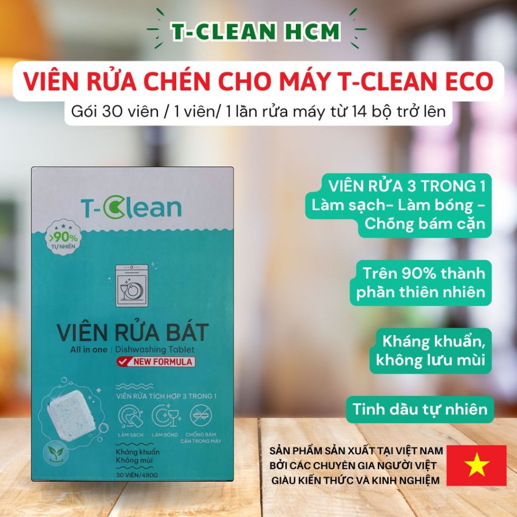 TClean- 30 Viên Rửa Chén cho máy lớn 16g/v (T-Clean Eco) 90% tự nhiên ...