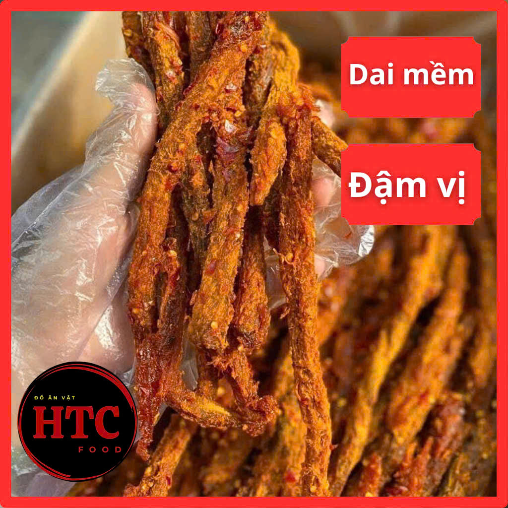 Khô bò que Hồng Ngự cao cấp nhà làm, thịt bò khô chất lượng số 1 cay dai mềm, đồ ăn vặt HTC Food