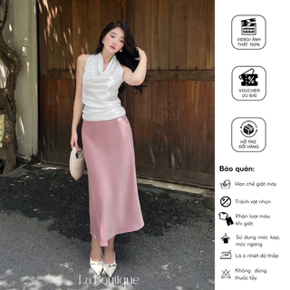 Chân váy lụa form ngắn La Boutique kiểu dáng cạp cao dày dặn dành cho nàng 1m55-V007