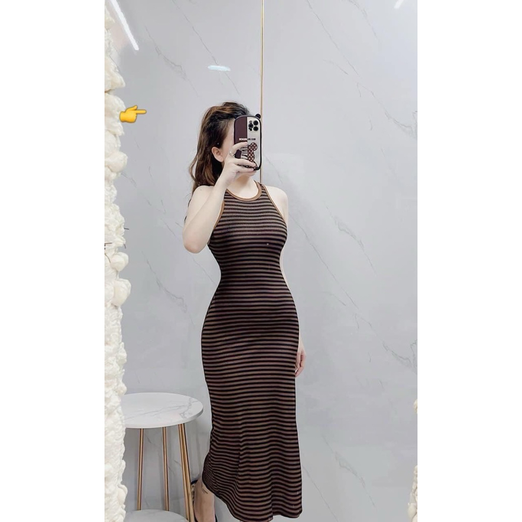 Đầm body kẻ  sát nách dáng dài xinh xắn tôn dáng